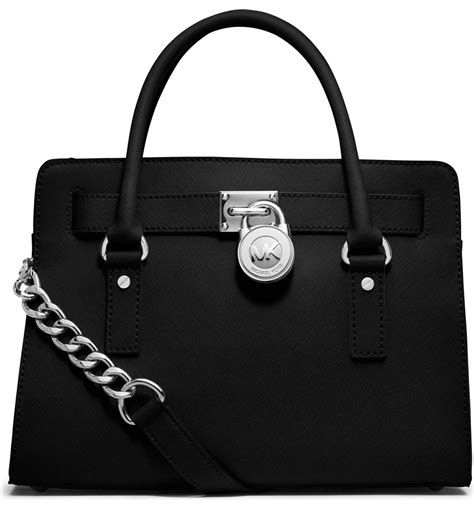 michael kors hamilton saffiano black silver hardware